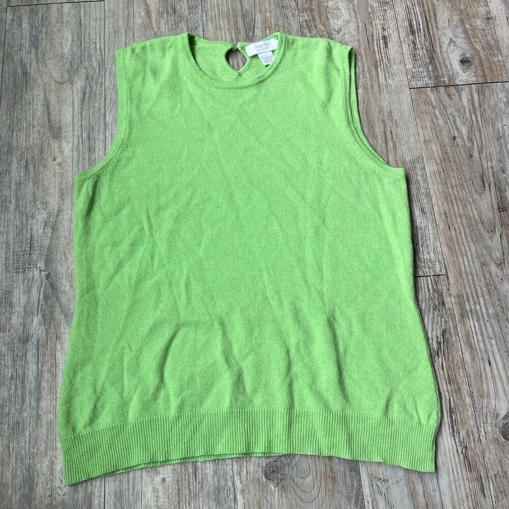 Marshall Fields Cashmere Sweater Vest Sleeveless Top Women's Large Green Pearl